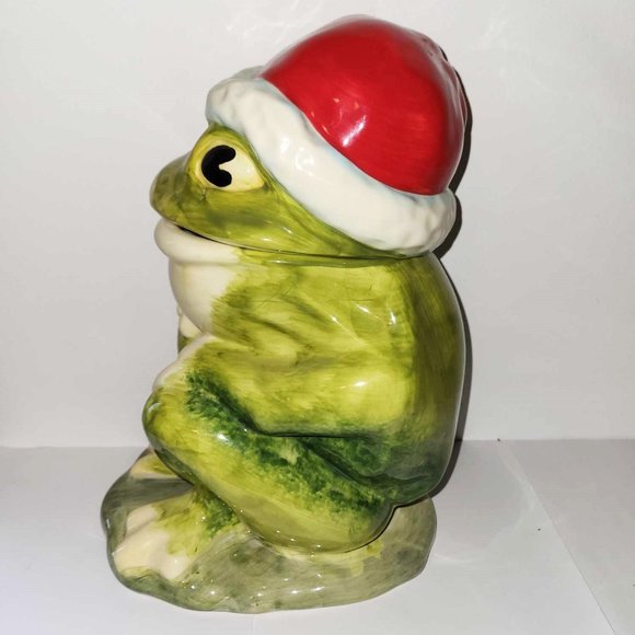 Rare Retro Frog with Santa Hat Cookie Jar Hand Painted - Picture 5 of 10